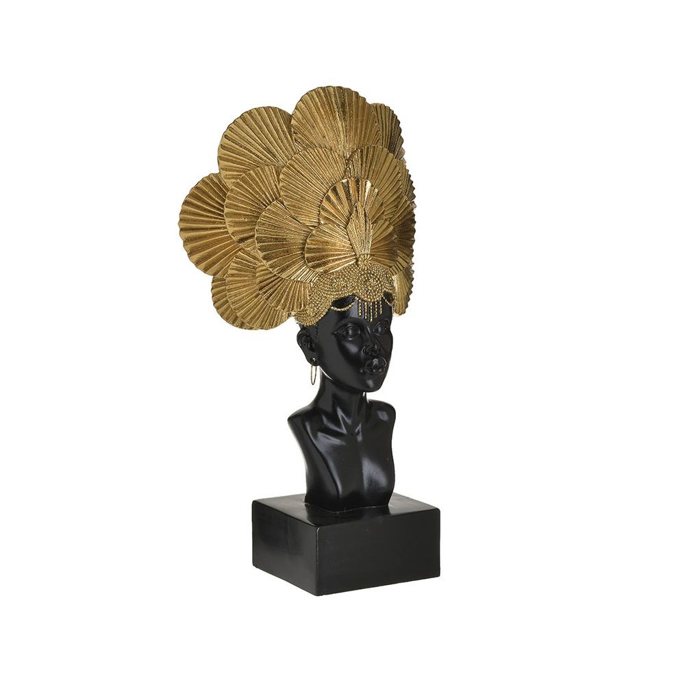 Skulptur Frau Kopfschmuck Gold Schwarz 22x13x40cm