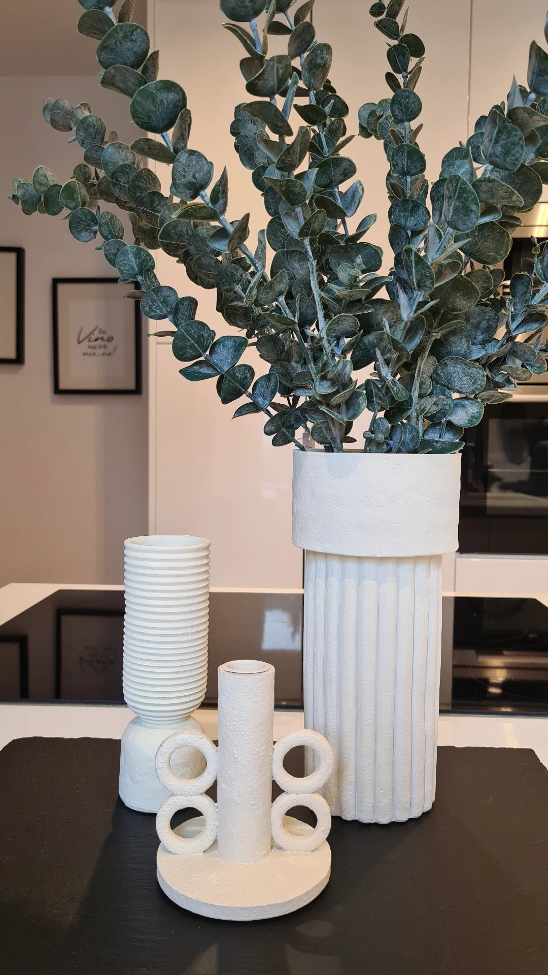 Keramik Rillen Vase Elfenbein Weiß 12,4 x 12,4 x 25,5 cm