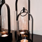 Laterne Glas Teelicht Windlicht Metall 19cm Schwarz matt