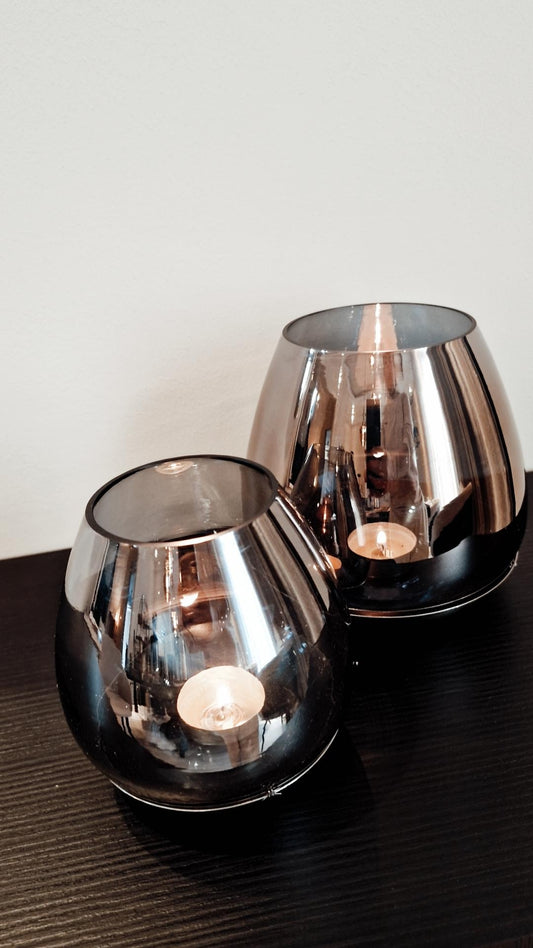 Glas Windlicht Teelicht mit Hänger Silber/Grau 15x15x15cm