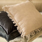 Fringed cushion with pillowcase in beige woven linen 45x45 cm